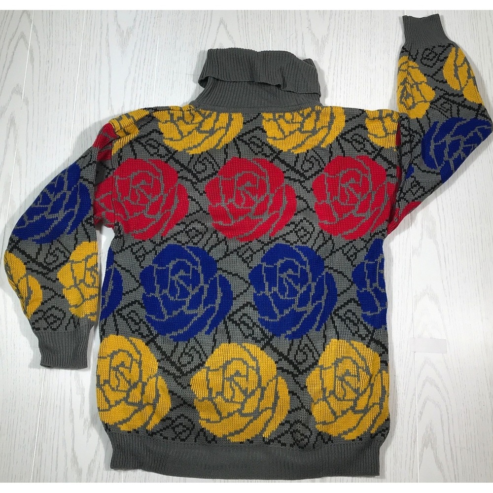 Kitty Hawk Turtle Neck Sweater Women Small Floral Acrylic Boho Vintage Mall 80's